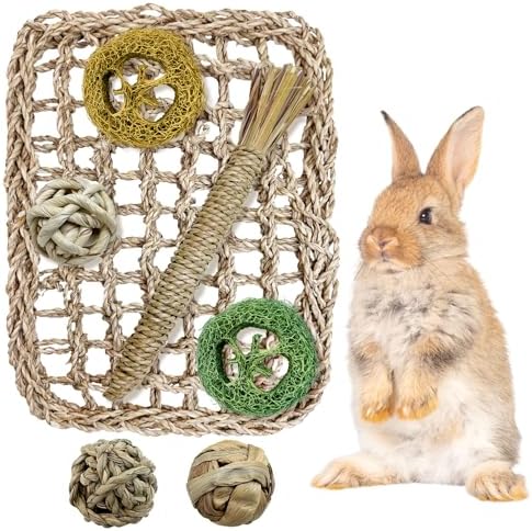 Hamiledyi Rabbit Seagrass Activity Mat Bunny Toy Hanging Rabbit Chew Toys for Teeth Enrichment Toys Seagrass Protector Mat Small Animal Toys for Chinchilla Guinea Pig Hamster Rat Rodent