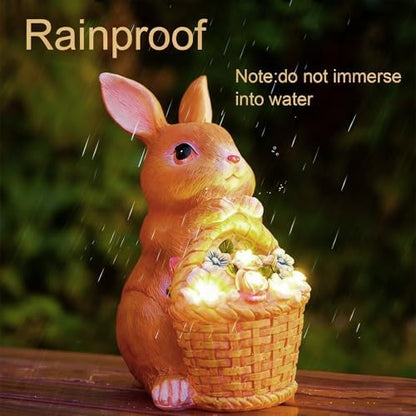 Fairy Garden Statues,Fairy Garden House with Solar Powerd Night Light,Yard Decorations Outdoor Fairy Garden Accessories Decor for Outside (Rabbit Flower Basket)