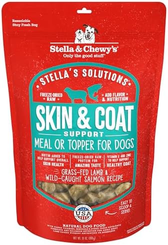 Stella & Chewy's Freeze-Dried Raw Dog Food for Skin & Coat - Grass-Fed Lamb & Wild-Caught Salmon - Natural Solution for Itchy Skin, Dull Coat & Shedding - Premium Raw Nutrition - 13oz