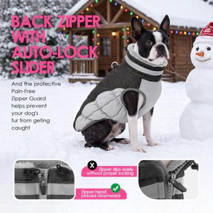 AOFITEE Dog Coat for Large Dogs Waterproof Dog Winter Jacket with Harness