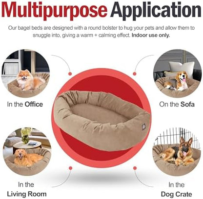 Majestic Pet 52 Inch Suede Calming Dog Bed Washable – Cozy Soft Round Dog Bed w/Spine Support for Dogs to Rest Head - Fluffy Donut Dog Bed 52x35x11 (Inch) - Round Pet Bed X- Large – Stone (2025)