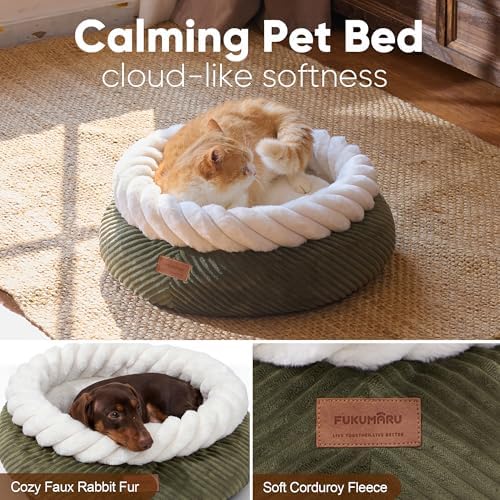 FUKUMARU Cute Round Cat Bed, Calming Donut Small Dog Beds, Washable