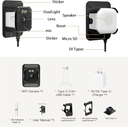 EVERSECU 2K Window Camera with Adhesive Mount, Starlight Color Night Vision, Motion Detection, 2-Way Audio, 2.4G/5G WiFi, Compatible with Alexa, Perfect for Front Door, Porch, Backyard Monitoring
