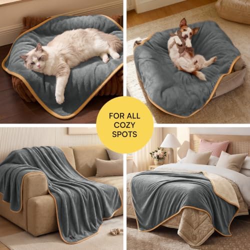 Luciphia Waterproof Pet Blanket, Washable Reversible Sherpa Fleece Throw