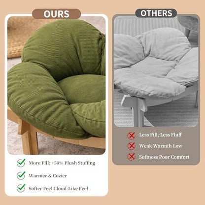 Elevated Wooden Cat Bed with Fluffy Removable Cushion, Modern Petal Shaped Cat Couch Sofa for Indoor Cats Small Dogs 40lbs Capacity Easy to Assemble (Green)