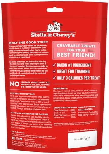 Stella & Chewy's Training Dog Treats - Crav'n Bac'n Soft Bacon & Pork Bites - Premium USA Made - Low Calorie Rewards - 8.25oz