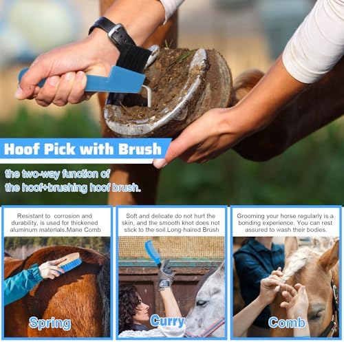 Abbylike 12 Pieces Horse Grooming Kit Equine Care Brushes,Blue