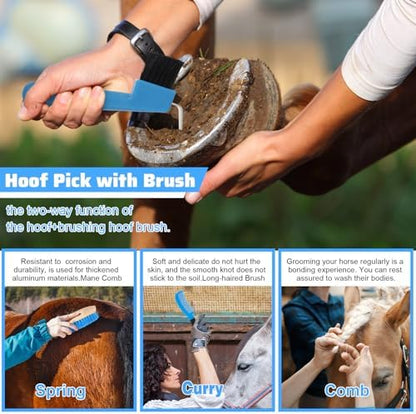 Abbylike 12 Pieces Horse Grooming Kit Equine Care Brushes,Blue