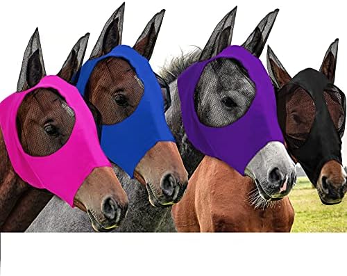 Frienda 4 Pcs Horse Fly Mask with Ear, Large, Purple, Blue, Pink, Black