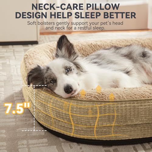 JOEJOY Orthopedic Dog Beds Large Sized Dog, XL Egg-Crate Memory Foam Pet Couch Bed with Bolster Sides, Waterproof Lining, Removable Washable Cover & Non-Slip Bottom, Light Brown
