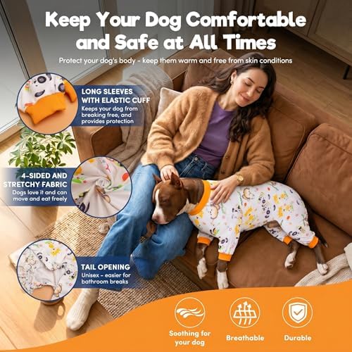 LovinPet Doberman Pajamas, Dog Pajamas, White Animal Print, Orange, L