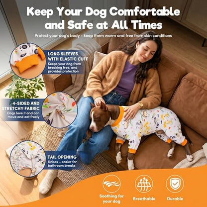 LovinPet Doberman Pajamas, Dog Pajamas, White Animal Print, Orange, L