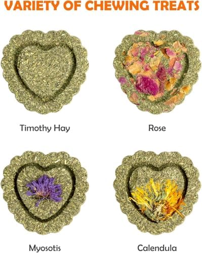 Sofier 16Pcs Timothy Hay Treats - Natural Chews for Teeth - Handmade Rabbit, Chinchilla, Gerbil, Rat, Hamster Toys - Bunny & Guinea Pig