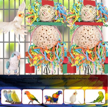 BBjinronjy Bird Toys,2PCS Hanging Natural Soft Sola Ball Beak Chew Shred Forage Toys for Parrots,Cockatiel,Conure,Love Birds,Parakeets,Budgie and Other Small Birds