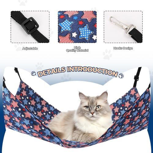 Admaison Cat Hammock for Cage Hanging Reversible 2Pack,Pet Hammock Bed Adjustable,Soft Sleeping Hammock for Cats,Ferret,Puppy,Rabbits,Small Animals (L, Stars)