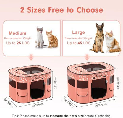 Pawaboo Portable Dog Playpen, 600D Oxford Pet Tent, Light Pink Flowers