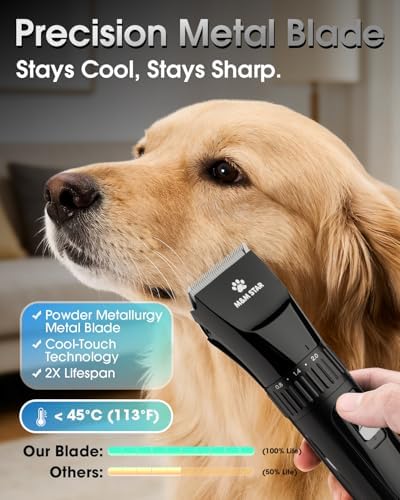 M&M STAR Dog Grooming Kit, Low Noise Dog Clippers, 2-Speed IPX7 Waterproof, Rechargeable Cordless Pet Hair Clippers Trimmer Shaver with LED Display for Dogs and Cats, Black