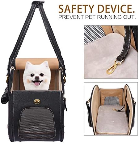 Dog Carrier Purse, Pet Carrier, Foldable Waterproof Premium PU Leather Pet Travel Portable Bag Carrier for Cat and Small Dog Home & Outdoor Small Black