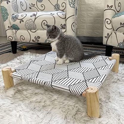 Pozico Cat/Dog Bed Hammock - Wooden Raised Indoor/Outdoor Beds - Breathable Mesh for Small Animals - White Diamond
