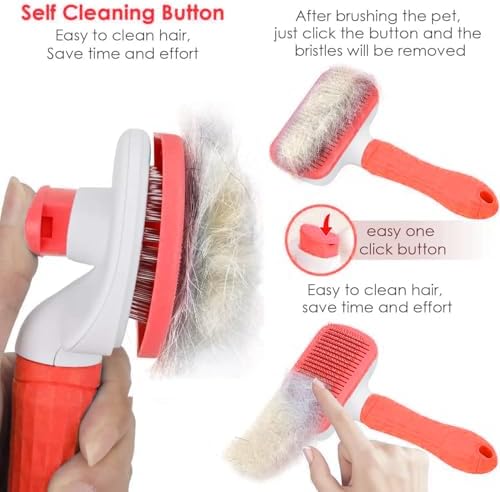 Self-Cleaning Slicker Brush, Dog Cat Bunny Pet Grooming Shedding Brush, Easy to Remove Loose Undercoat, Pet Massaging Tool Suitable for Pets with Long or Short Hair (Red)