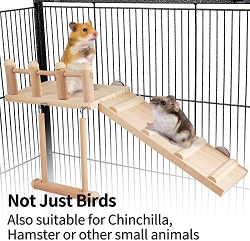 FrgKbTm Bird Perches Platform Swing with Climbing Ladder, Parakeet Cage Accessories Wooden Playing Gyms Exercise Sturdy for Small Birds