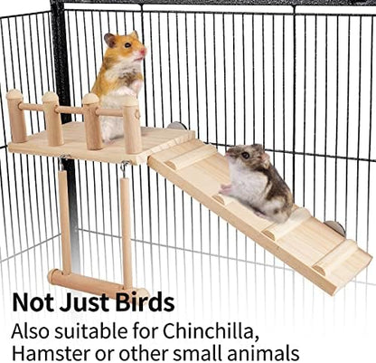 FrgKbTm Bird Perches Platform Swing with Climbing Ladder, Parakeet Cage Accessories Wooden Playing Gyms Exercise Sturdy for Small Birds