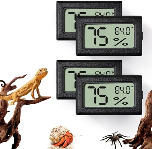 4 PCS Rectangle Reptile Thermometer and Humidity Gauge for Bearded Dragon Accessories, Reptile Tank Accessories for Jumping Spider, Leopard Gecko, Hermit Crab, Gecko, Ball Python, Lizard