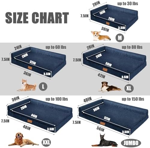 Patas Lague Orthopedic Large Dog Bed Washable Pet Sofa Bed 36X24 Navy Blue