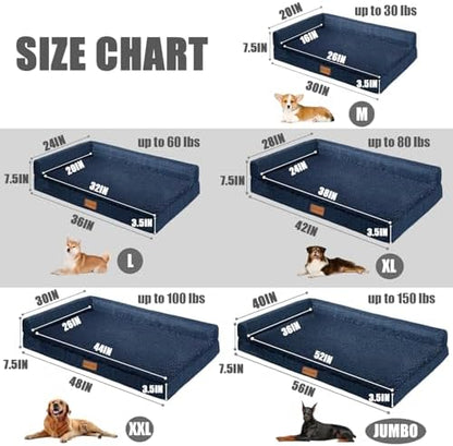 Patas Lague Orthopedic Medium Dog Bed Washable Pet Sofa Bed 30X20 Navy Blue