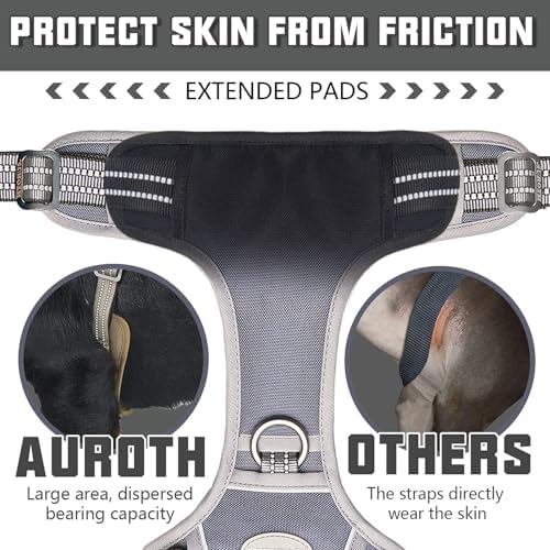 Auroth Tactical Dog Harness for Large Dogs No Pull Adjustable Pet Harness Reflective K9 Working Training Easy Control Pet Vest Military Service Dog Harnesses Grey XL