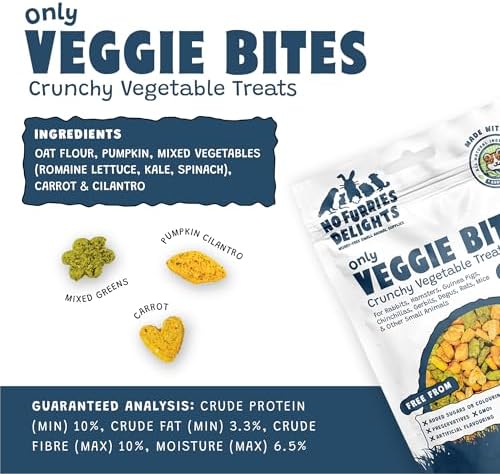 Treats, 100% All Natural Mini Bites for Rabbit Hamster Guinea Pig Chinchilla Pet Rat Mice Gerbil Bird Healthy Enrichment Bonding Rewarding (50g, Only Veggie Bites)