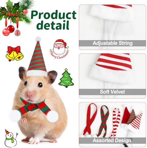 FOIMAS 12pcs Christmas Pet Chicken Hat Scarf Set Small Animal Hat Costume Set for Hen Duck Hamster Guinea Pig Rabbit Kitty Puppy Parrot Lizard Xmas Party Supply