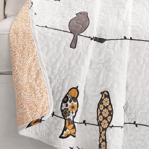 Lush Decor Rowley Birds Reversible Throw Blanket, 50" W x 60" L, Yellow & Gray - Throw Blankets for Bed - Couch Blanket - Farmhouse Throw Blanket for Couch