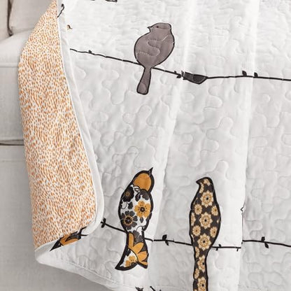 Lush Decor Rowley Birds Reversible Throw Blanket, 50" W x 60" L, Yellow & Gray - Throw Blankets for Bed - Couch Blanket - Farmhouse Throw Blanket for Couch