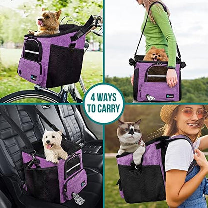PetAmi Dog Bike Basket, Soft-Sided Ventilated Pet Carrier Backpack, Purple