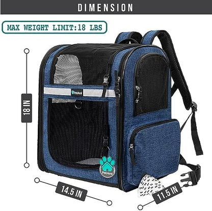 PetAmi Dog Backpack Carrier for Cats, 4-Way Entry Ventilated, 18 lbs, Blue