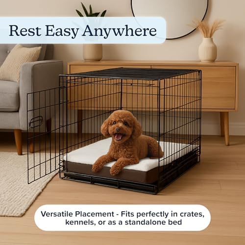 Orthopedic Dog Bed - 2-Layer Memory Foam Crate Mat with Machine Washable Sherpa Cover - 20x15 Pet Bed for Small Dogs Up to 20lbs by PETMAKER (Brown)