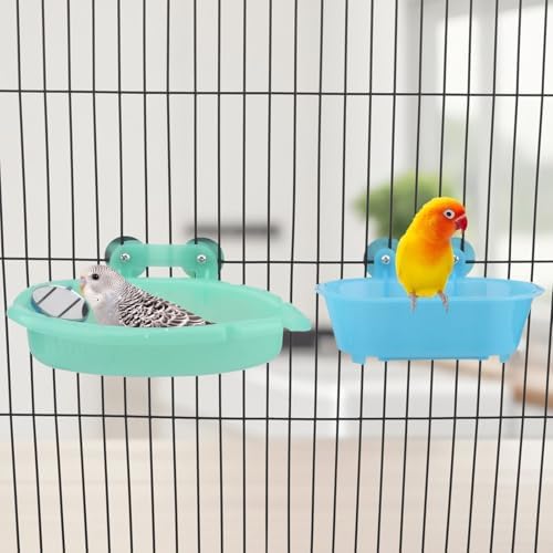 Wontee Bird Bath with Mirror for Small Birds Budgie Parakeet Cage, 2 Pcs
