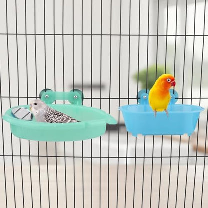 Wontee Bird Bath with Mirror for Small Birds Budgie Parakeet Cage, 2 Pcs