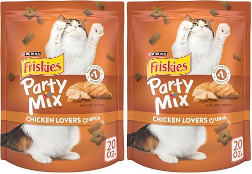 Friskies Purina Cat Treats, Party Mix Chicken Lovers Crunch - 20 Oz. Pouch (Pack of 2)