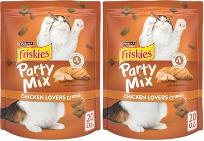 Friskies Purina Cat Treats, Party Mix Chicken Lovers Crunch - 20 Oz. Pouch (Pack of 2)