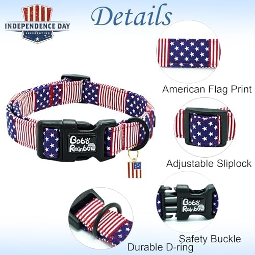 Independence Dog Collar-Adjustable Cute American Flag Pet Collars Holiday Soft Comfortable Cotton Puppy Collar Gift for Small Dogs