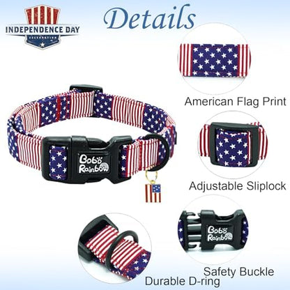 Independence Dog Collar-Adjustable Cute American Flag Pet Collars Holiday Soft Comfortable Cotton Puppy Collar Gift for Small Dogs