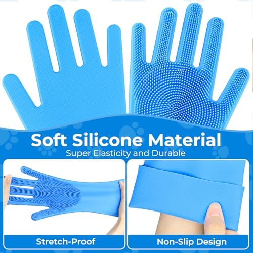 2PCS Dog Washing Gloves and Dog Shampoo Brush, Dog Bath Brush That can add Dog Shampoo, Dog Bath Supplies Dog and Cat Bath Set