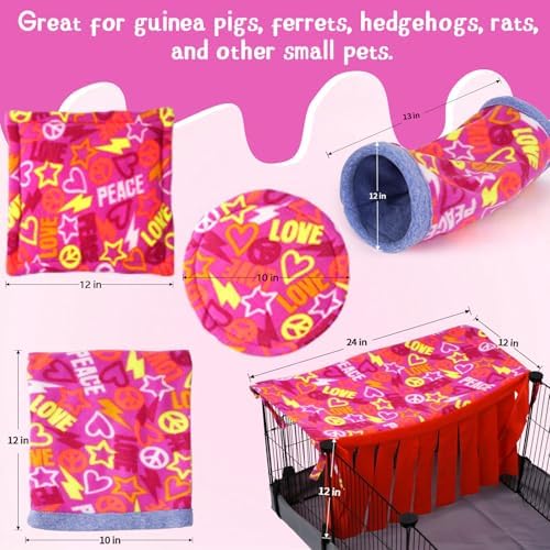 NAPLORD Small Pet Fleece Set,Guinea Pig Snuggle Sack, Tunnel,Fleece Forest Hideout,Square and Round Potty Pads for Guinea Pigs and More