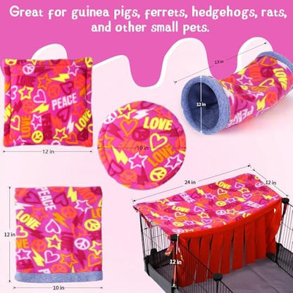 NAPLORD Small Pet Fleece Set,Guinea Pig Snuggle Sack, Tunnel,Fleece Forest Hideout,Square and Round Potty Pads for Guinea Pigs and More