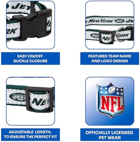Pets First NFL New York Jets Licensed PET COLLAR, Small - Heavy-Duty, Strong, and Durable Dog Collar. Available in 31 Football Teams and 4 Sizes