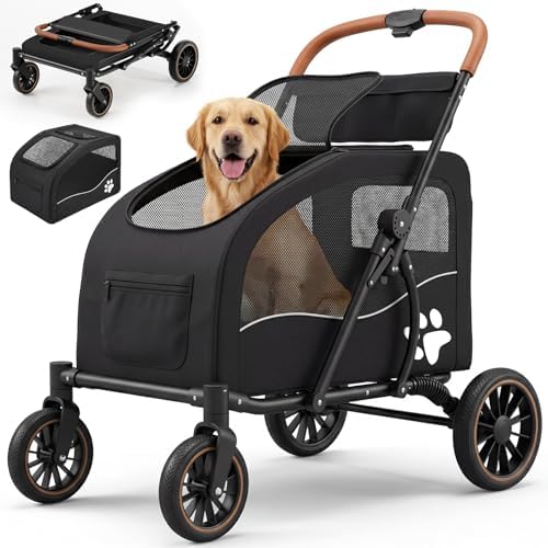 Dog Stroller for Large Dogs(up to 110lbs), Foldable Pet Stroller with Detachable & Collapsible Cabin, Dog Stroller for 2 Dogs or Multiple Cats, Spacious Dog Wagon for Large Dog & Medium Dog 20+ lbs