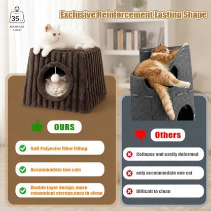 Dogpals Cat Cave House 18.5"" x15.4 x15.4 XL with Fluffy Balls (Coffee)