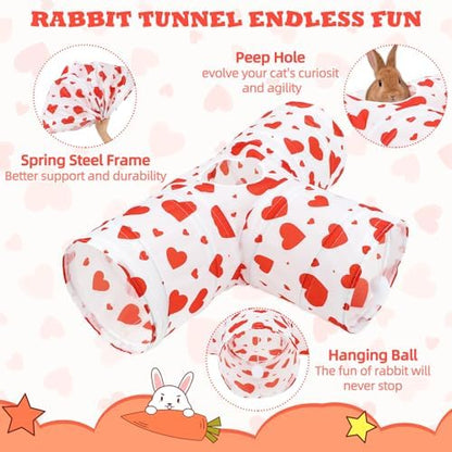 BWOGUE Bunny Tunnels & Tubes, 3-Way Collapsible Rabbit Hideout for Bunnies